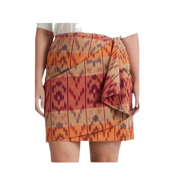 Lauren Ralph Lauren True Wrap Skirt Above Knee Geo Motif Ruffle Ikat Fall NEW 22 - Picture 1 of 11